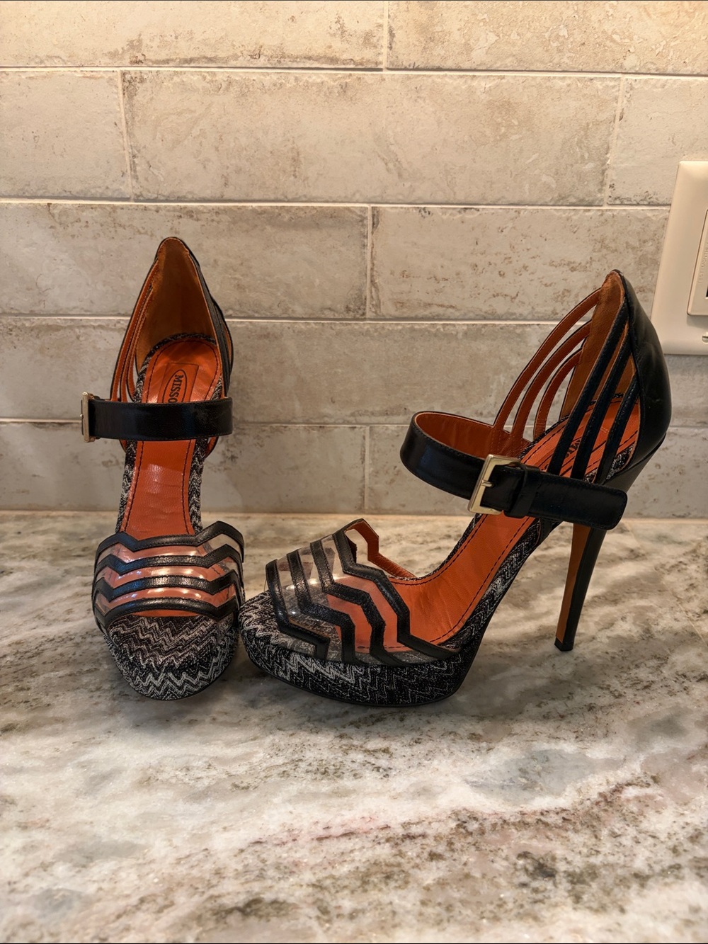 Women’s Black Chevron Strap High Heels
